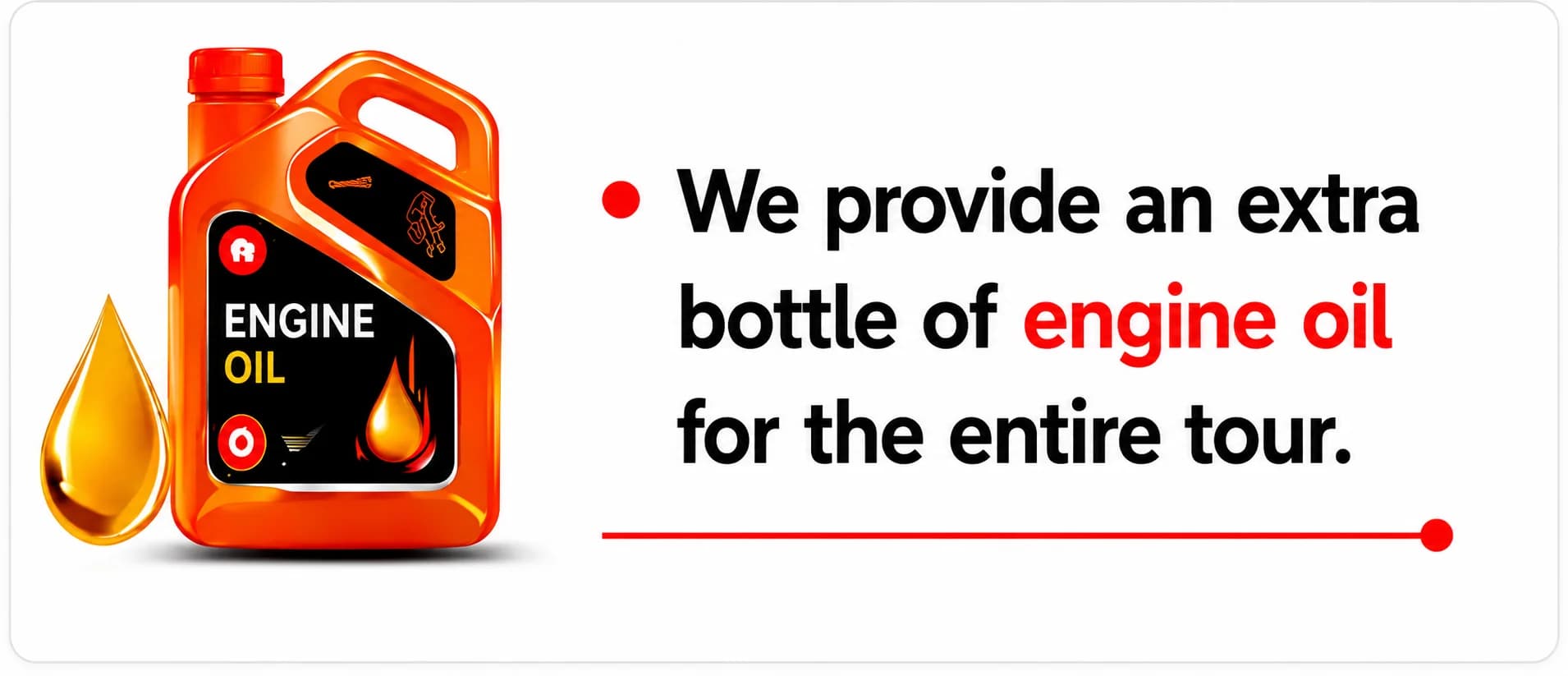Free engine oil included with tuk tuk rental