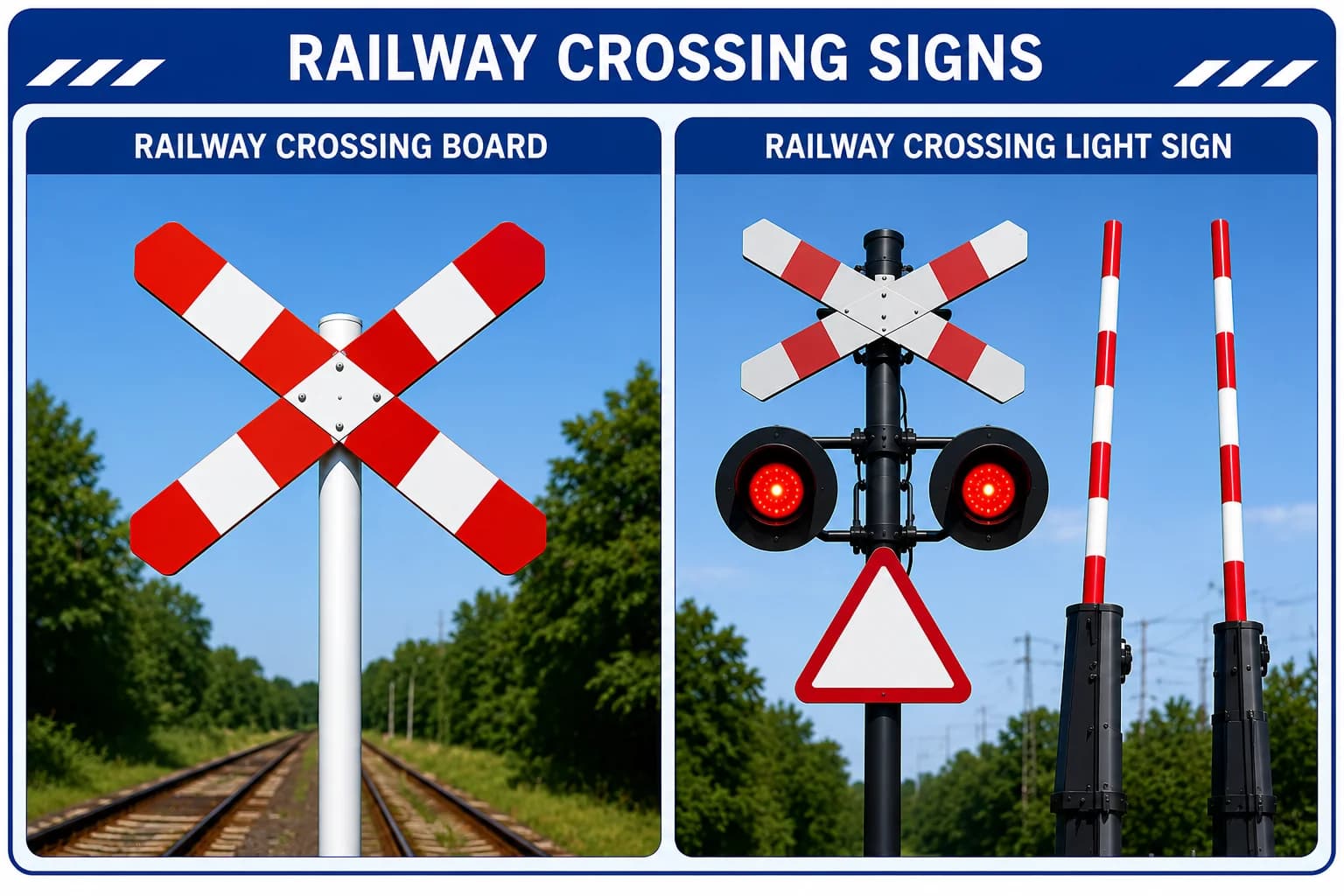 Railway crossing warning sign in Sri Lanka — tuk tuk safety