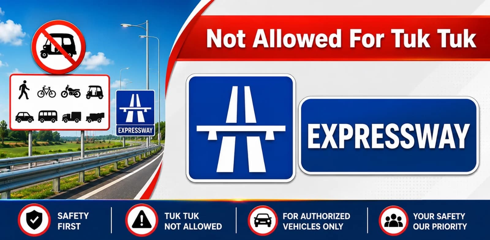 E02 expressway sign — tuk tuks not allowed on Sri Lanka highways