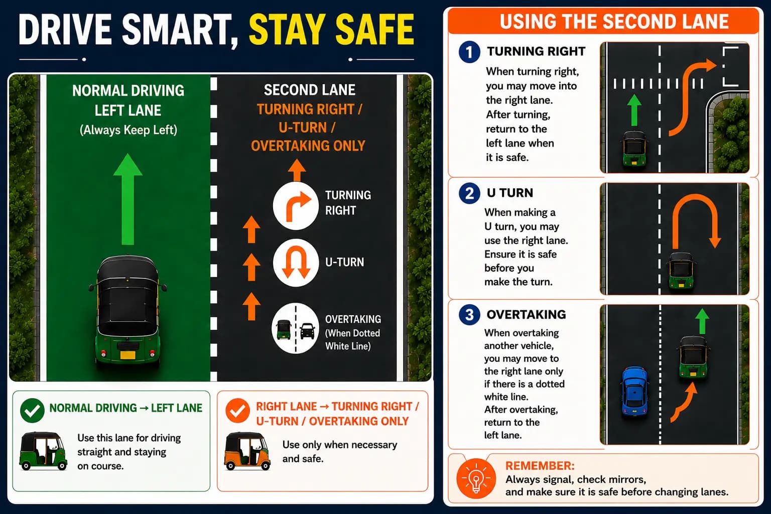 Sri Lanka road lane rules for tuk tuk drivers — left lane, right lane usage