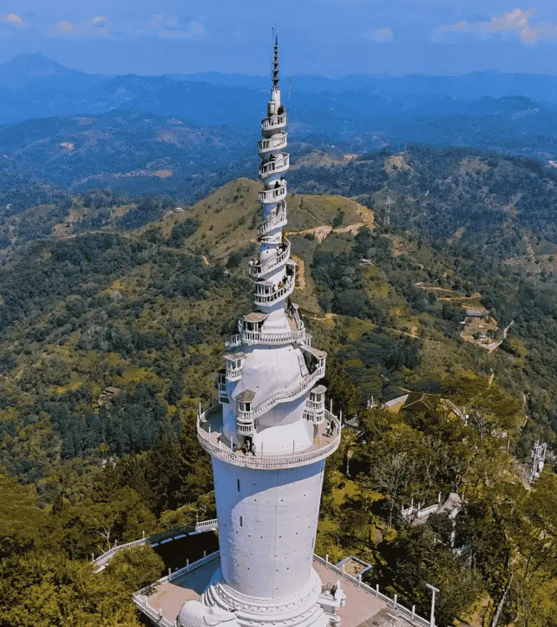 Ambuluwawa Tower panoramic viewpoint above the hill country between Kandy and Nuwara Eliya
