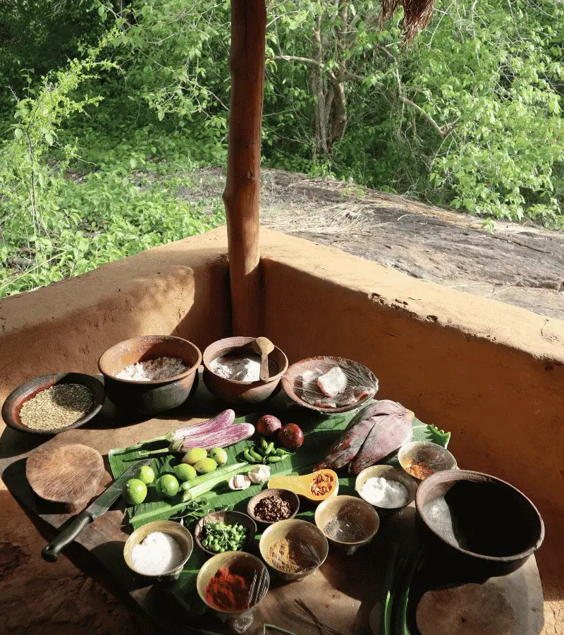 Food and village culture in Mahiyanganaya — rice and curry, freshwater fish, and traditional eastern Sri Lanka cooking
