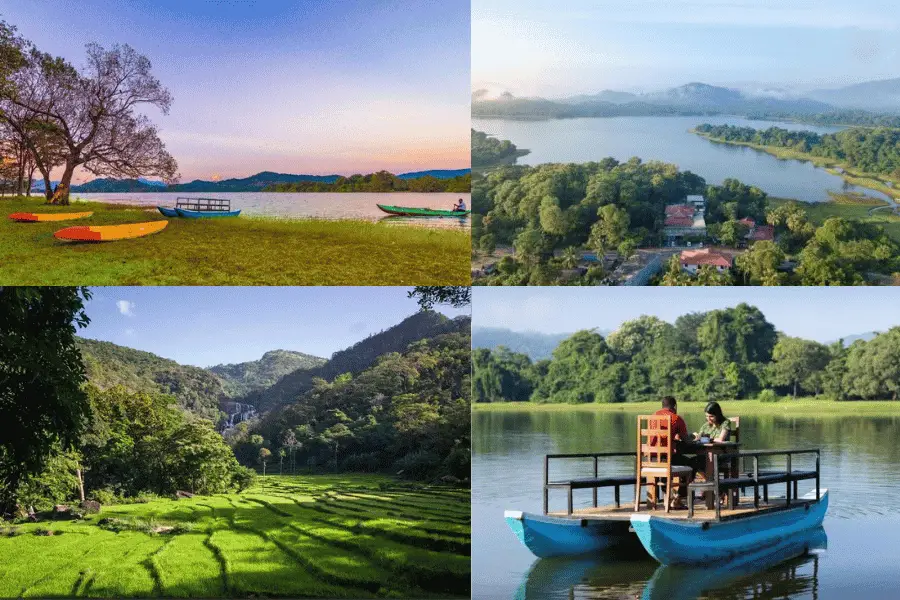 Mahiyanganaya village — paddy fields, jungle-covered hills, and rural eastern Sri Lanka