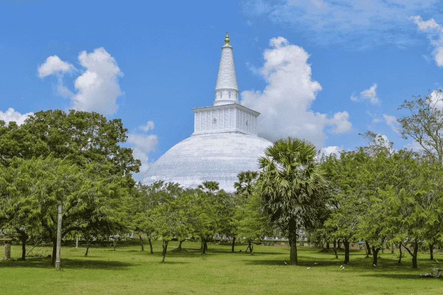 Ruwanwelisaya stupa in Anuradhapura at sunset