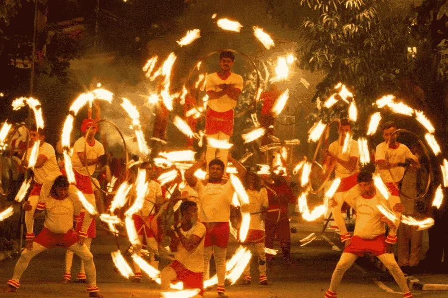 Fire dancers performing during Kandy Esala Perahera procession