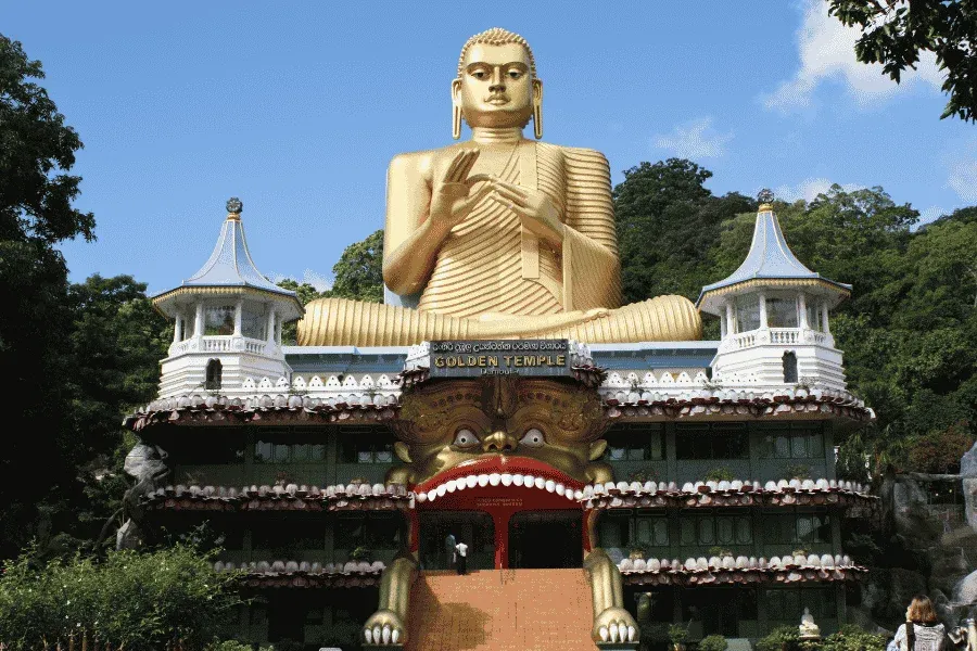 Dambulla cave temple interior with Buddha statues, Sri Lanka